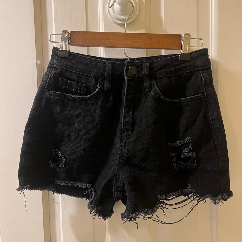 YMI Black Jean Shorts Distressed Frayed Hem